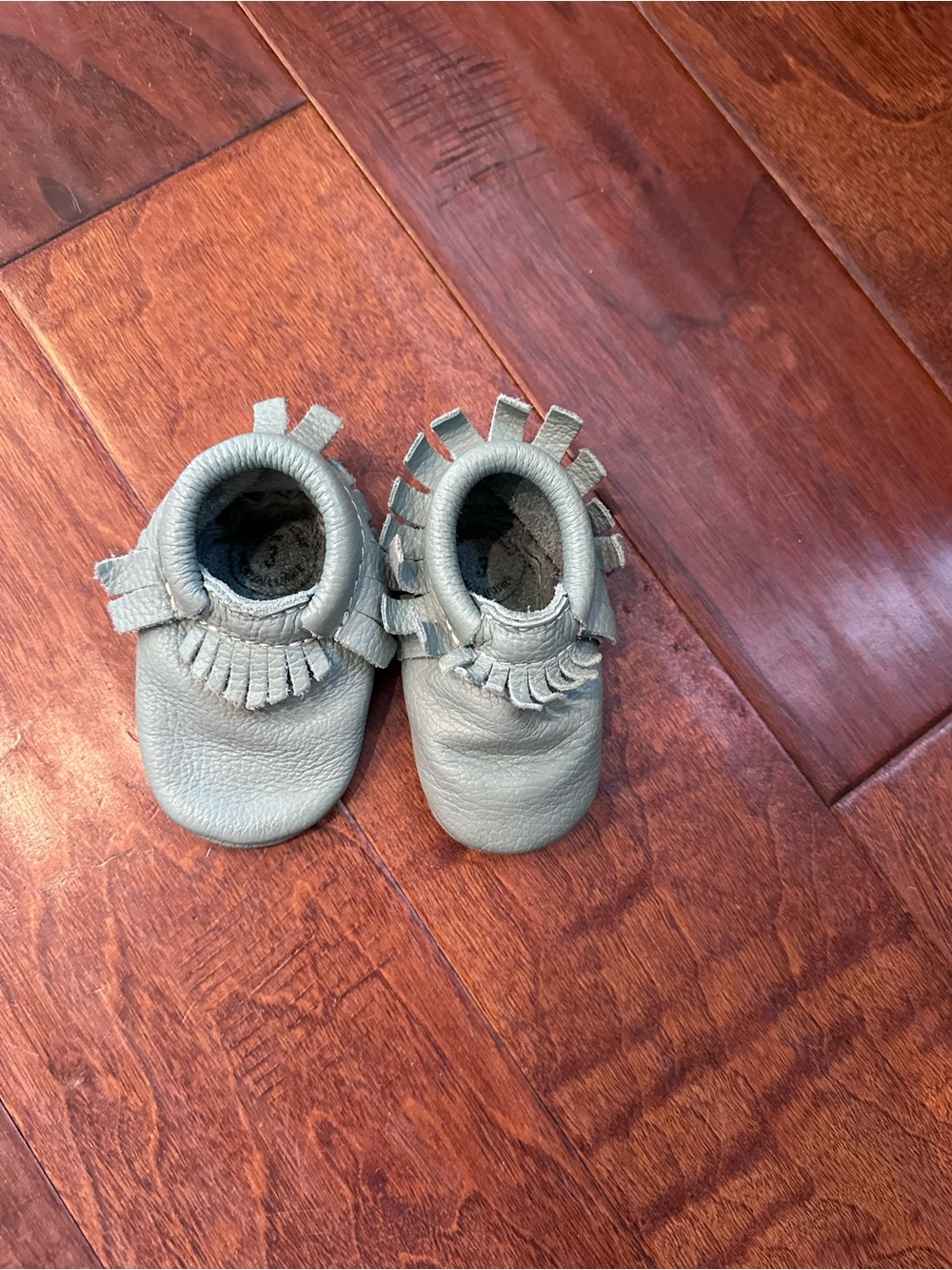 Toddler Fringe Moccasin Soft Leather Baby Shoes - light turquoise color